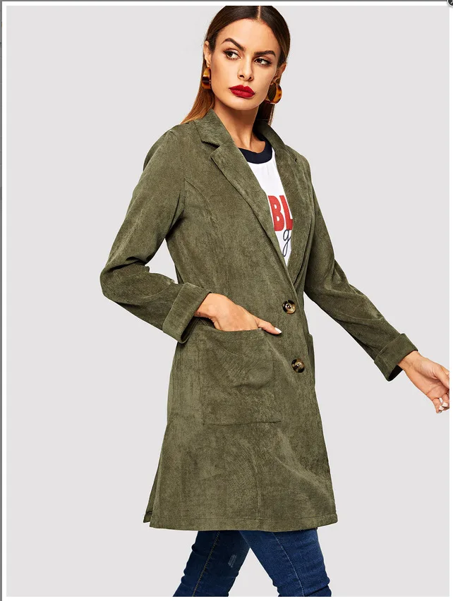 AliExpress женское платье в европейском и американском стиле, осень и зима, стиль, двойной карман, средней длины, Тренч