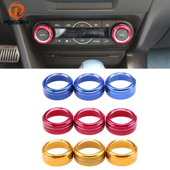 

POSSBAY 3Pcs Blue/Red/Gold Air Condition Knob Decorative Circle Trim for Mazda Axela Interior AC Knob Ring Trim Accessories
