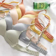 Желтое французское треугольное нижнее белье, сексуальное женское нижнее белье с маленькой грудью, комплект с бюстгальтером, ультратонкое дышащее нижнее белье, пуш-ап бюстгальтер, трусы, набор, 6 цветов