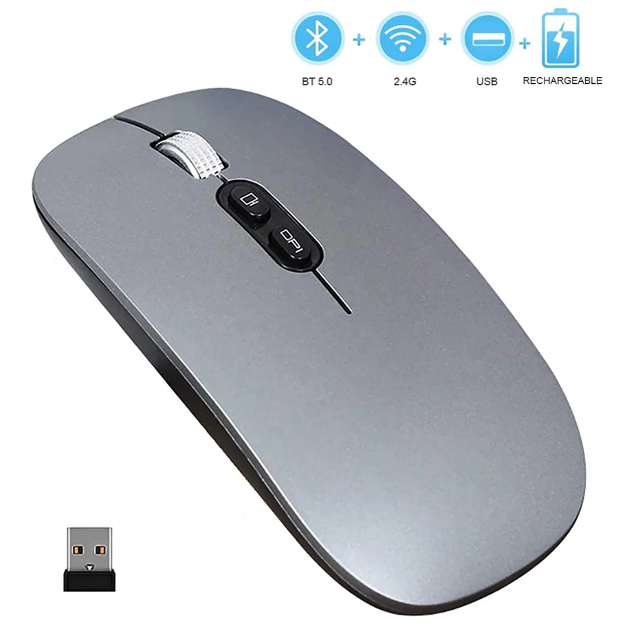 Mouse Ultrasottile Silenzioso Dual Mode Bluetooth5.0 E Wireless 2.4G Mouse Wireless Ricaricabile 3 Dpi Per Laptop Desktop Mac