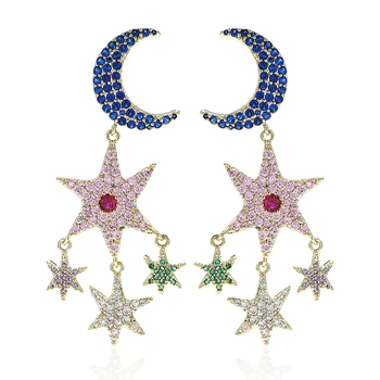 

VERY GIRL Fashion Korean Star Moon Design Zircon Stone Drop Earring Jewelry Sparkly Colorful Cubic Zirconia Dangle Earrings