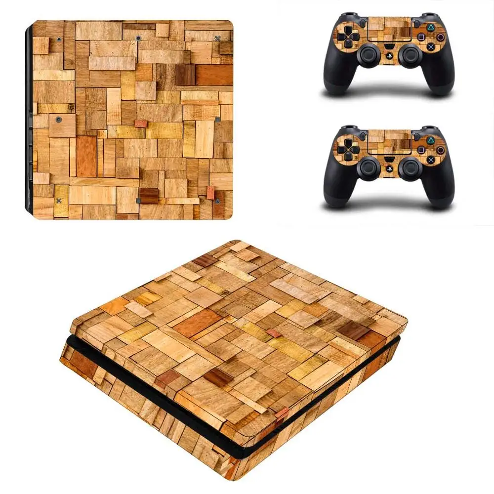 PS4 тонкие наклейки PS 4 Play станция 4 тонкие деревянные зерна кожи наклеивающиеся Переводные картинки для детей playstation 4 тонкая консоль и контроллер - Цвет: YSP4S-1348