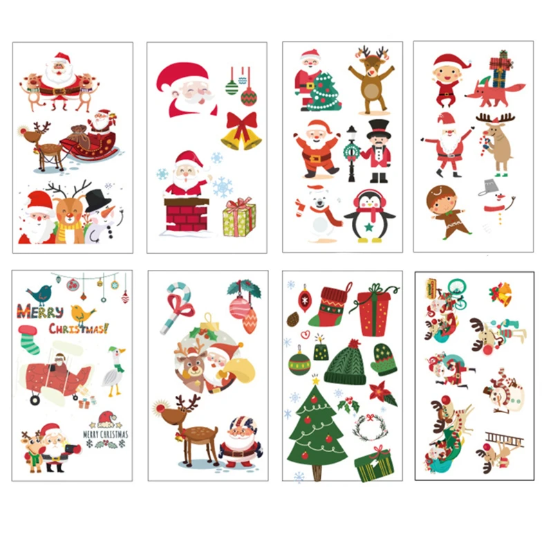 Kawaeii Christmas Temporary Tattoos Stiker For Kids Waterproof Santa Claus Elk Tattoo Stickers Christmas Party Supplies Gift