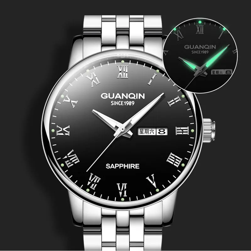 

2020 GUANQIN Quartz men's watch waterproof 50 dustproof Luminous simple fashion double calendar date week Mens Wristwatches
