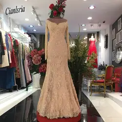 Арабское роскошное кружевное выпускное платье русалки с прозрачной горловиной с длинным рукавом с бисером мать жениха платья Сексуальное