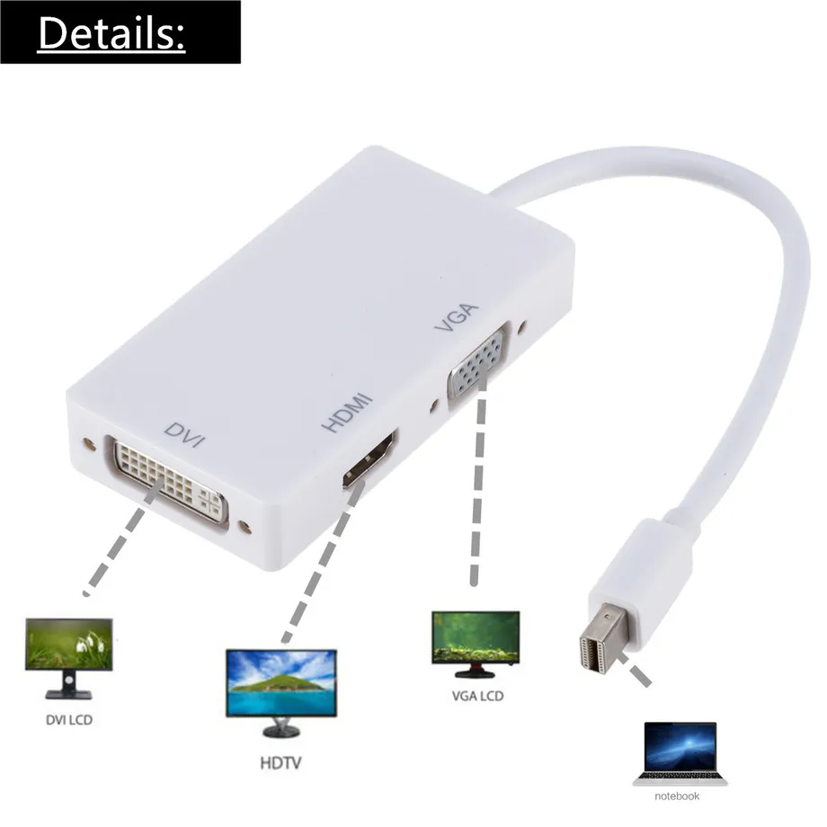 Кабель адаптер Grwibeou 3 в 1 Mini DP порт дисплея к HDMI/DVI/VGA для кабеля конвертера Apple MacBook