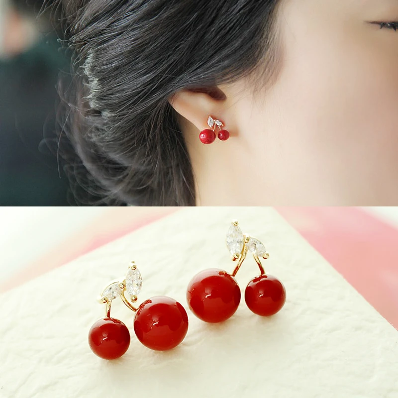 

Fashion Women Stud Earrings Romantic Red Cherry Zircon Earrings For Women Accessories Girl Gift Jewelry Wedding Brincos Bijoux