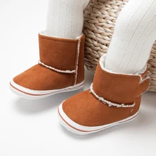 Bottes de neige chaudes en peluche pour nouveau né, à la mode, pour les premiers pas de bébé, semelle souple, mi mollet, de 0 à 18M