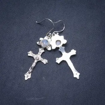 

Natural Moonstone Handmade Unique 925 Sterling Silver Earrings 2" Y1159