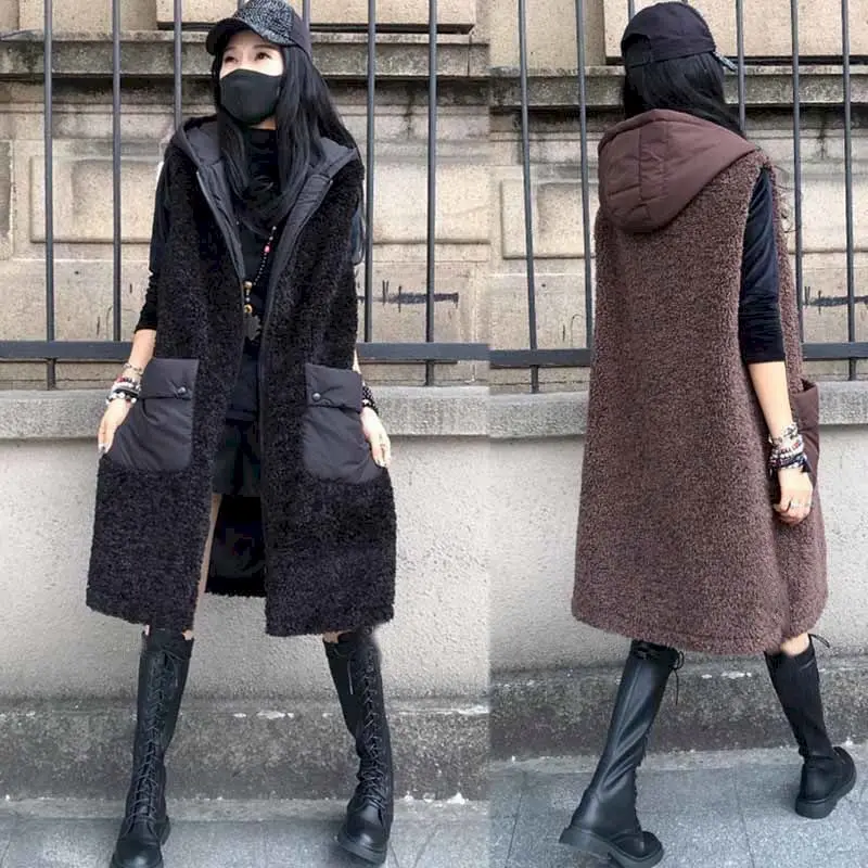 Модный плюшевый жилет Женский Свободный Повседневный большого - Цена: 