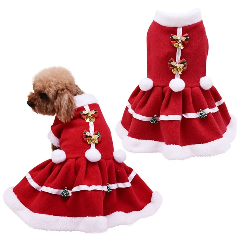 Christmas Dog Girls Costume Dress Puppy Warm Fleece Skirt Clothes