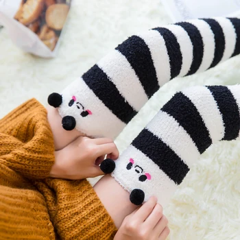 

1Pair Women Over Knee Socks Striped Thigh High Socks Autumn Winter Lovely Cute Cartoon Thick Warm Long Stockings Christmas Gift