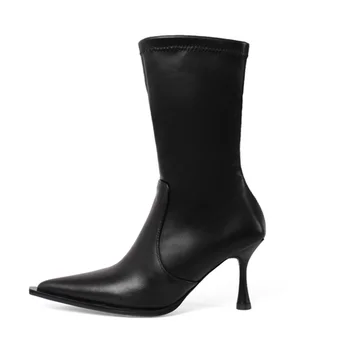 

Genuine Leather ladies boots High Heels pumps Classic Design Pointed Toe Handmade Shoes For Women Wedding Casual Shoes Woman