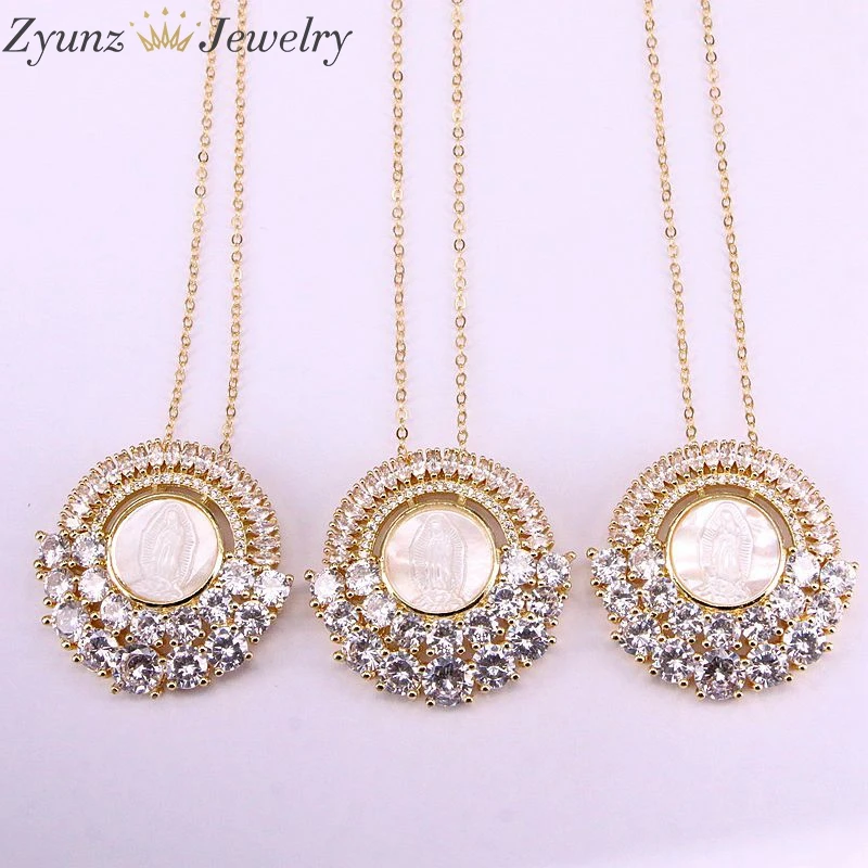 Necklaces 5 шт., прозрачная CZ Иисуса оболочки Длинная подвеска кубического циркония мать жемчуга подвеска золотого цвета ожерелье с микроинкрустацией - Окраска металла: Necklaces