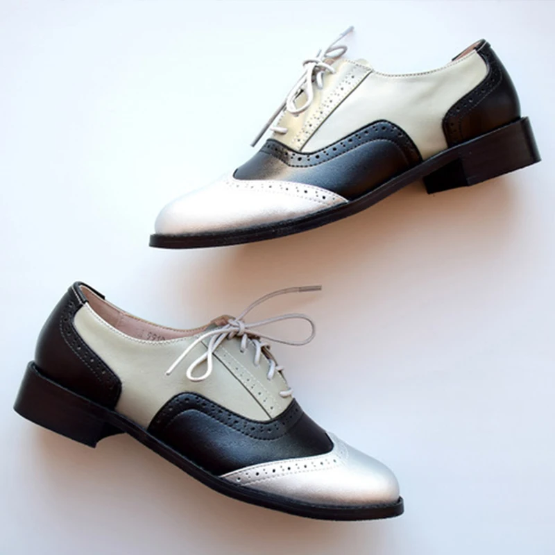 Women oxford shoes flat Genuine Leather casual vintage for pink lady shoes handmade flats woman spring summer