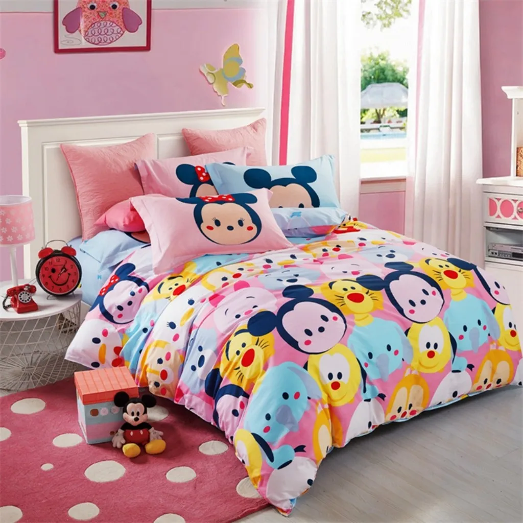 Набор пододеяльников для пуховых одеял с Микки Маусом и Минни Маус, набор из 3 или 4 предметов, хлопковый комплект постельного белья для детей, декор для спальни
