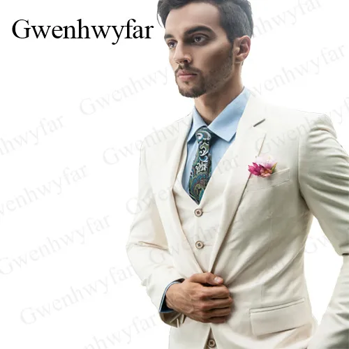 same as image Gwenhwyfar дизайн 3 шт. смокинги жениха тупым отворотом мужские костюмы цвета слоновой кости для шафера костюмы(куртка+ брюки+ жилет - Цвет: same as image
