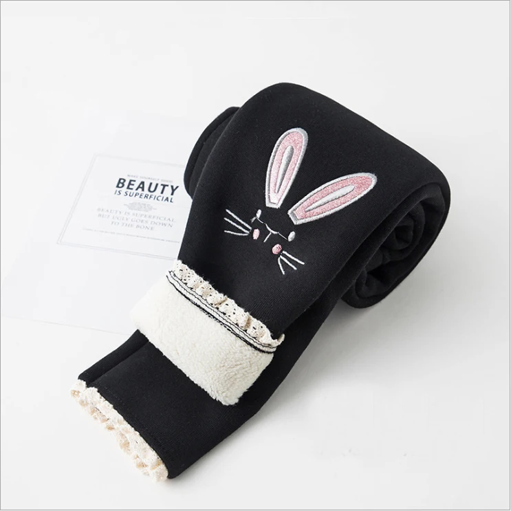 bunny black Леггинсы для девочек; Сезон Зима; коллекция 8/10 года; хлопковые бархатные леггинсы для девочек; зимние теплые леггинсы для девочек-подростков; леггинсы на флисовой подкладке для малышей - Цвет: bunny black