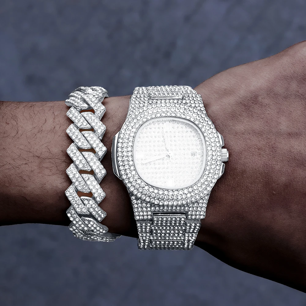 2022 Orologi HIP HOP al quarzo con diamanti ghiacciati di marca 2022 con orologio in acciaio inossidabile Micropave CZ per uomo Orologio relogio_voghion.com