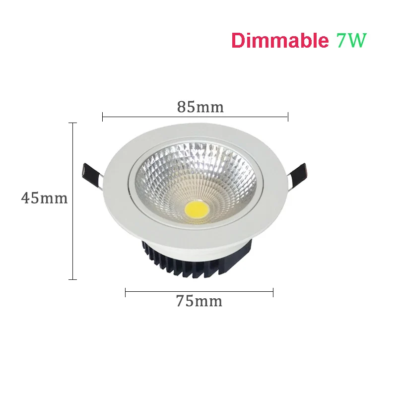 Встраиваемый потолочный светильник COB 5 Вт 7 Вт 10 Вт 15 Вт 20 Вт 24 Вт с регулируемой яркостью светодиодный потолочный светильник с отражателем Светодиодный точечный светильник s - Испускаемый цвет: 7W Dimmable