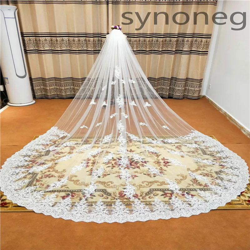 Real Photo Romantic 3m Wedding Veil Cathedral One Layer Lace Appliqued Long Bridal Veils With Comb Woman Marry Gifts Real Photo Romantic 3m Wedding Veil Cathedral One Layer Lace Appliqued Long Bridal Veils With Comb Woman Marry Gifts