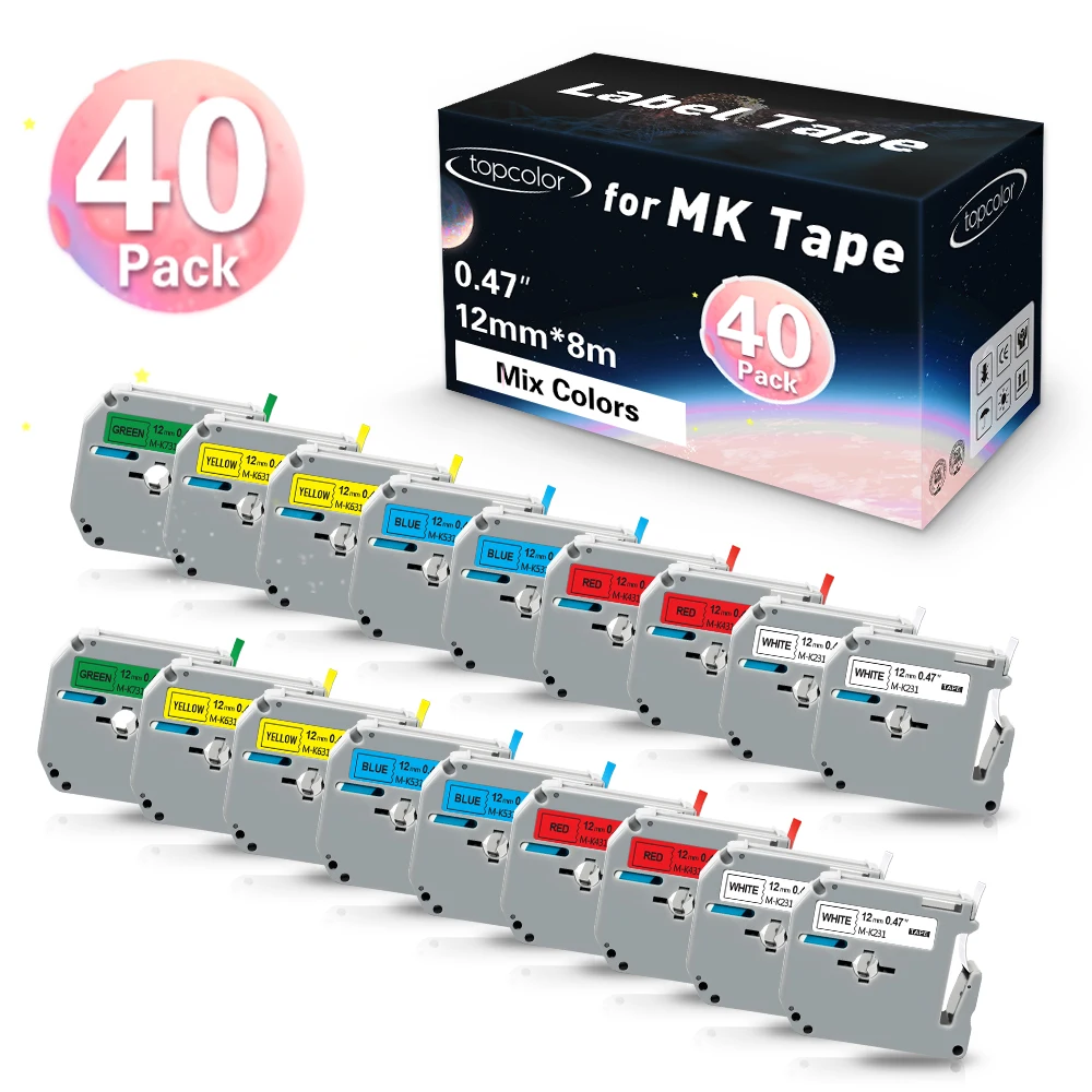 4PK 12mm MK231 MK531 MK631 MK731 Label Tape For Brother P-touch PT-65 PT-100 110 