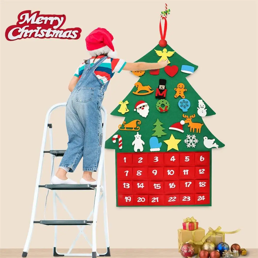 Рождественская елка DIY Войлок Адвент календарь PartyCalendar настенный дверной подвесной обратный отсчет Подвеска для календаря для дома Рождественское украшение