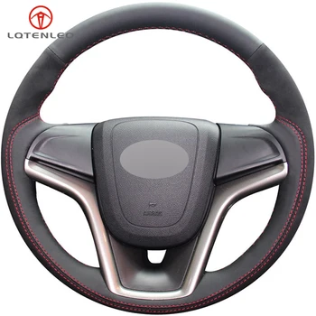

LQTENLEO Black Genuine Leather Suede Steering Wheel Cover For Chevrolet Malibu 2011-2018 Volt Camaro 2011-2015 Aveo 2016-2018