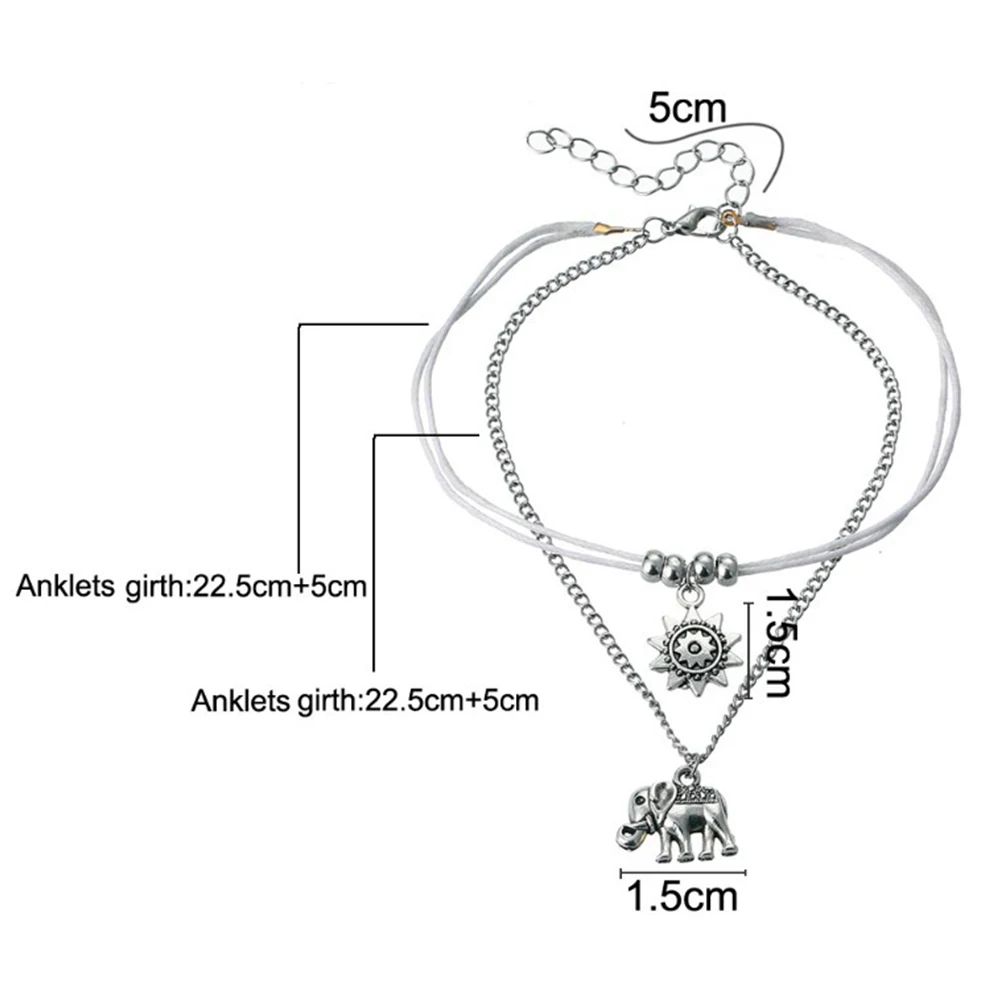 Женский ножной браслет, солнце, слон, кулон, Многослойная цепь, ножной браслет, пляж, лодыжка, браслет на лодыжке, украшения для ног, Женские аксессуары, ножные браслеты, ручка