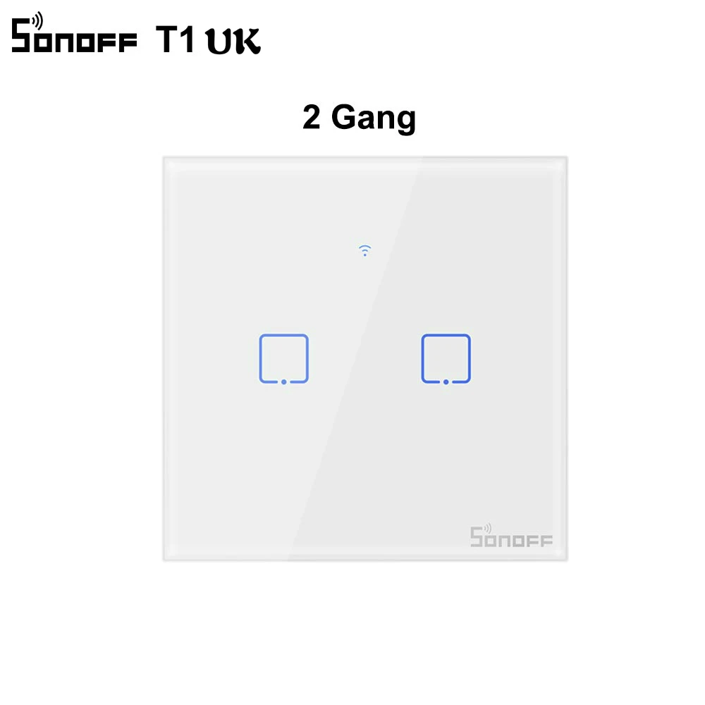 Интеллектуальный выключатель света SONOFF T1 T2 T3 TX US/EU/UK 433 RF Управление 1/2/3 основные умный дом, Wi-Fi, сенсорный настенный выключатель потолочная лампа с ИК датчиком-выключателем с Alexa Google Home - Цвет: Sonoff T1 UK 2 Gang