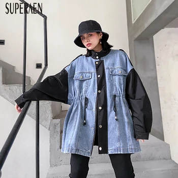 

SuperAen Spring 2020 Women's Denim Jackets Pluz Size Wild Casual Fashion Ladies Jackets Harajuku Stand Collar Tops Female