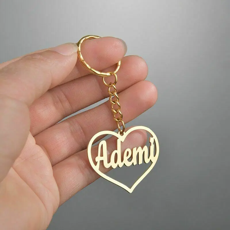 Personalized Name Keychain Customized Heart-shaped Letter Pendant Couple Keychain Stainless Steel Nameplate