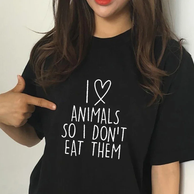 Я люблю животных, так что я не ем их Вегетарианская веганская забавная женская футболка с принтом юмура летняя модная женская футболка