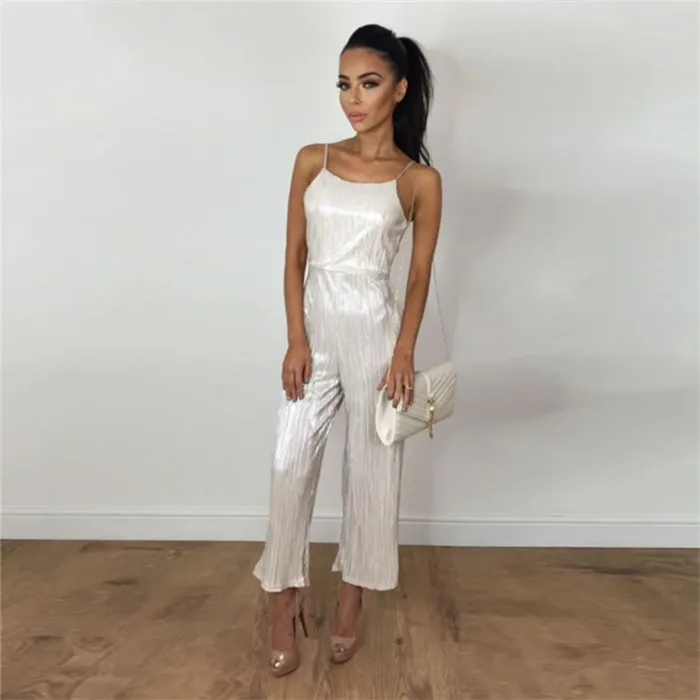 Бежевый Женский летний модный сексуальный комбинезон, элегантный женский комбинезон без рукавов на бретельках, длинный однотонный комбинезон с открытой спиной, боди для женщин - Цвет: Бежевый