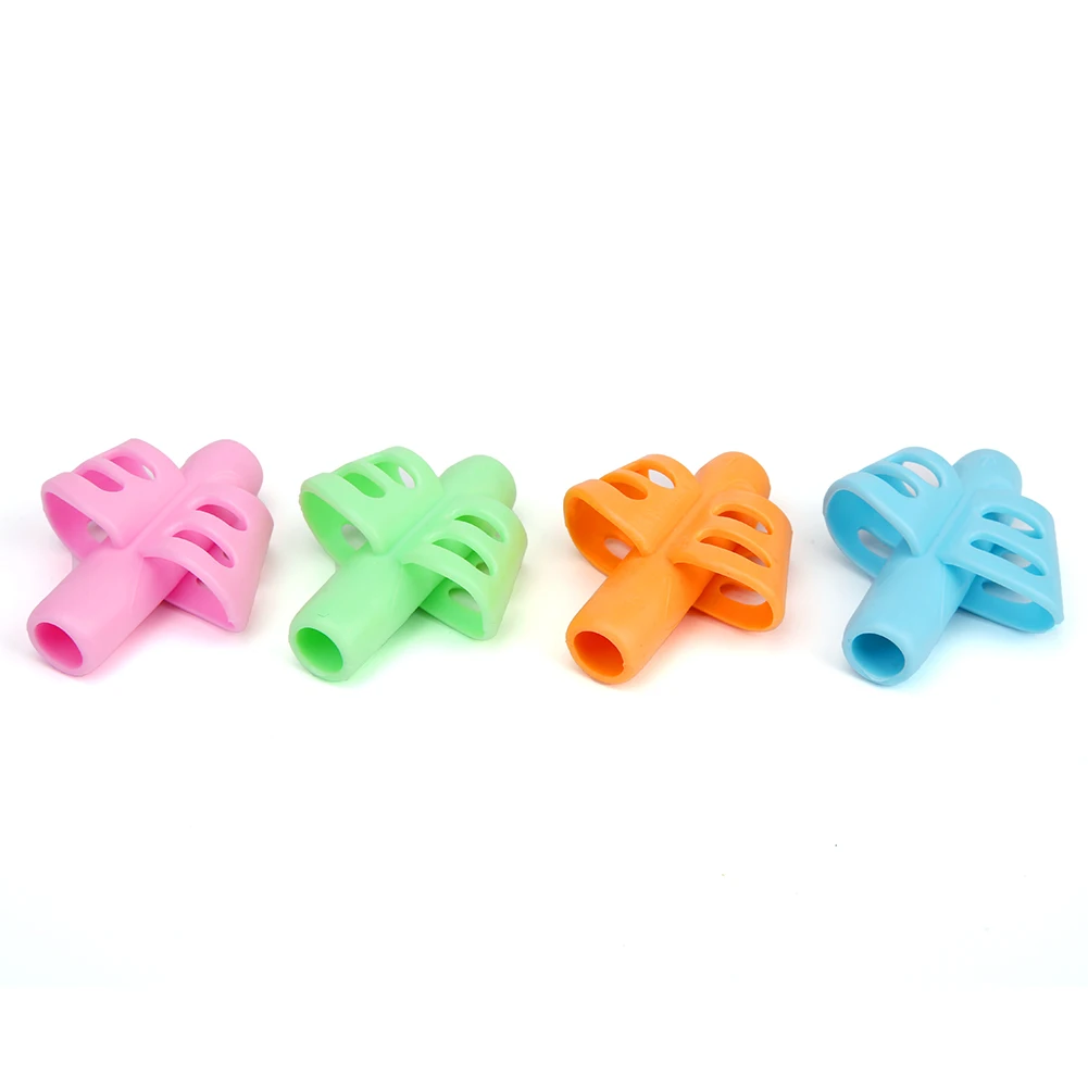 4pcs 고무 할로우 연필 홀더 도구 어린이 학습 연습 두 손가락 쓰기 펜 보조 그립 학교 아이를위한