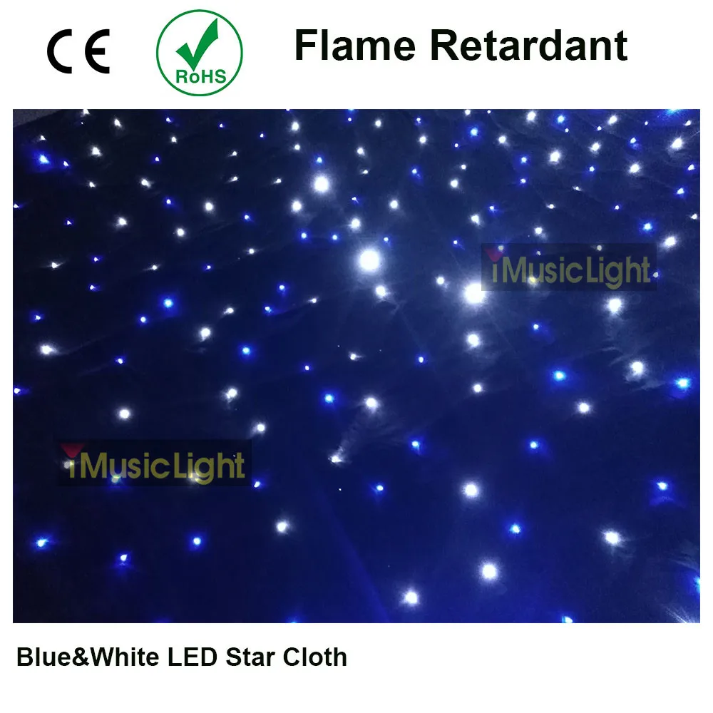 

3Mx3M Blue+White/White LED Stage Drape Star Cloth Curtain Backdrop LED Star Cloth DMX Controller for Wedding Christmas Party