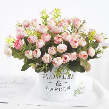 

3pcs Artificial Flower Bouquet Home Office Desktop Silk Cloth Fake Floral Decor Rose Bud Bouquet