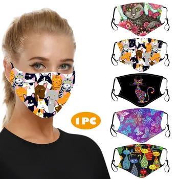 

Mascarar 1PC Adult Mask Fashion Unisex Reusable Washable Lovely Cat Print Safe Protection Face Mask Party Supplies Fast Shipping