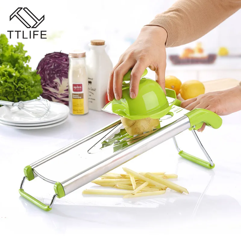 Günstige TTLIFE Multifunktionale V Form Slicer Mandoline Edelstahl Scheibe Rost Obst   Gemüse Cutter mit 5 Klingen Chopper