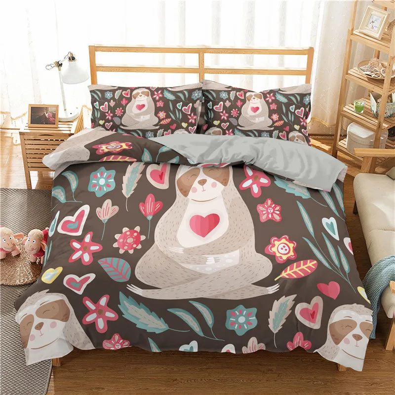 ZEIMON Cartoon Bedding Set 3D Sloth Printed Duvet Cover Set 2/3pc Bedclothes With Pillowcase Bedspreads For Home Textiles