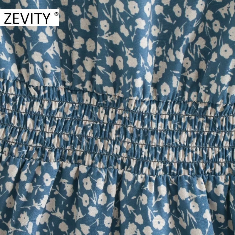 ZEVITY New women sweet v neck floral print elastic waist mini dress female short sleeve agaric lace vestidos chic dresses DS4431