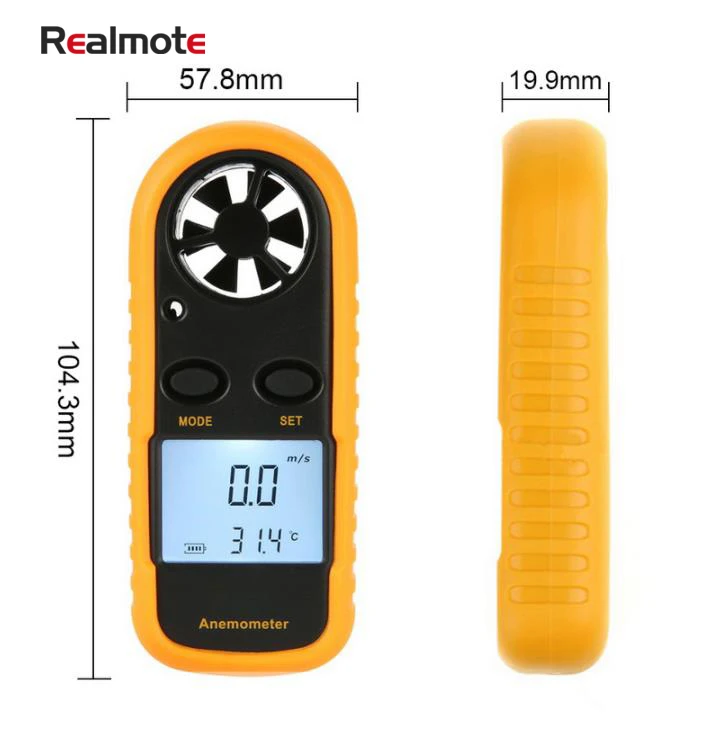 Realmote Handheld LCD Mini Digital Anemometer Wind Speed Meter Gauge Meter 0 - 30 m/s Sensor Tester with Backlight Display Realmote Handheld LCD Mini Digital Anemometer Wind Speed Meter Gauge Meter 0 - 30 m/s Sensor Tester with Backlight Display
