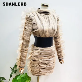 

Bodycon Dress Women Autumn and Winter Mesh Panel Heavy Lace Tight-Fit Long Sleeve Package Hip Dress Dresses Ladies Vestidos