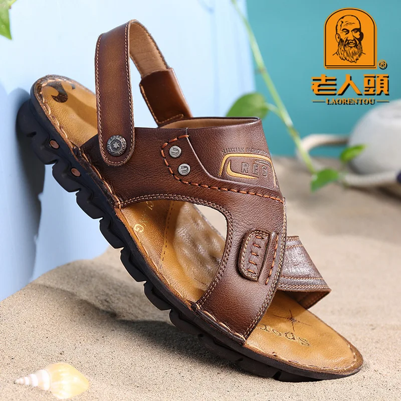 

Genuine Product LOTORY Sandals Comfortable Full-grain Leather A- line Slippers Men Casual Versatile Open Toe Beach Sandals