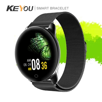 

2019 Round Smart watch with Stainless Steel strap KEYOU-KY99 Men Heart Rate Monitor Blood Pressure Fitness Tracker 20