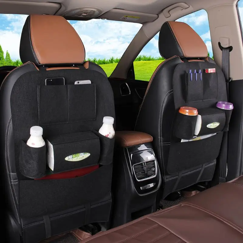 Сумка для хранения задних сидений автомобиля Мульти карманный органайзер дети Kick протектор - Цвет: BK