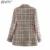 Zevity New 2020 Women Vintage Plaid Pattern Print Шерстяное Пальто Женское Шикарное Двубортное Пиджаки С длинным Рукавом Куртки Топы CT629