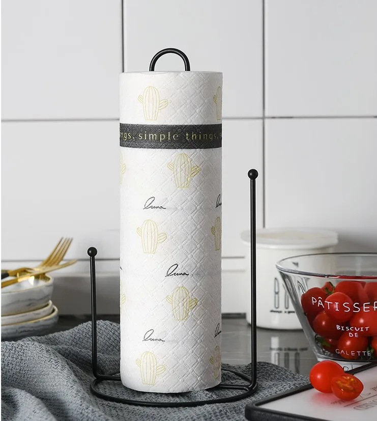 Kitchen Vertical Paper Towel Rack Creative Nordic Wrought Iron Dining Table Roll Paper Rack Simple Hand Towel Paper Storage