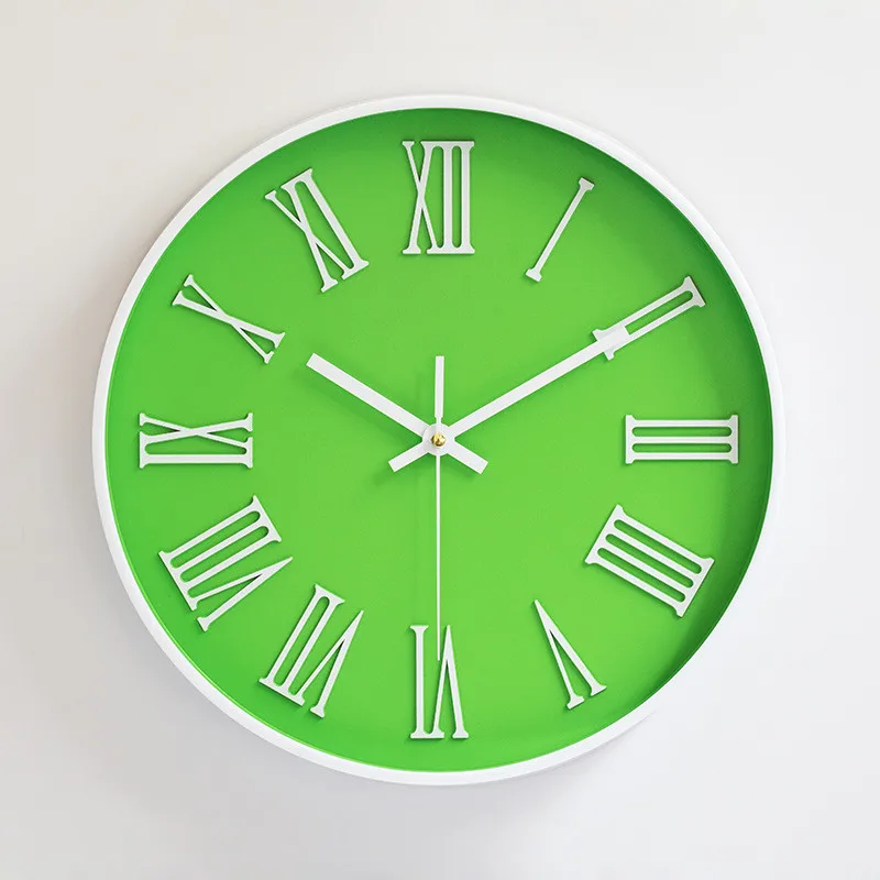 Новое поступление 12 дюймов современные круглые Настенные часы Современные часы из пластика кварцевые часы Wathces домашние спальни кухонные настенные часы - Цвет: Green