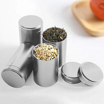 

Tea Tins Canister Set with Airtight Lids Home Kitchen Tea Containers for Tea Coffee Sugar Storage Loose Leaf Silver 92 x 55 4PC/